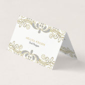 エレガント金ゴールド&シルバーフローラスワールレース 名刺 (正面)