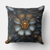 エレガント金ゴールド&シルバーフローララグジュアリーデザイン クッション (正面)