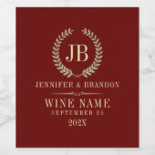 エレガント金ゴールド&シルバーローレルリースオンレッド ワインラベル (シングルラベル)