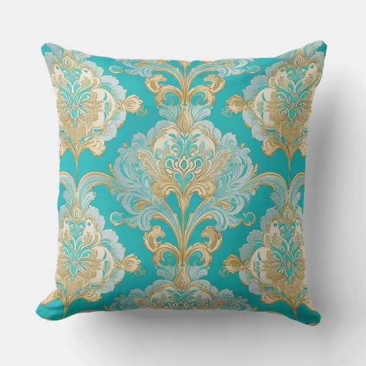 エレガント金ゴールド,ターコイズ,ティール（緑がかった色），クリーム，装飾用クッション クッション (正面)