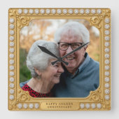 エレガント金ゴールド・ダイヤモンド50周年記念写真 スクエア壁時計 (正面)