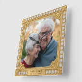 エレガント金ゴールド・ダイヤモンド50周年記念写真 スクエア壁時計 (傾斜)