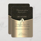 エレガント金ゴールド、ダマスク、グラスワインウェディングレセプション 招待状 (正面/裏面)