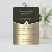 エレガント金ゴールド、ダマスク、グラスワインウェディングレセプション 招待状 (スタンド正面)