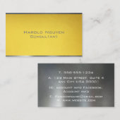 エレガント金ゴールド&ダークグレーブラッシュメタル 名刺 (正面/裏面)