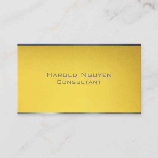 エレガント金ゴールド&ダークグレーブラッシュメタル 名刺 (正面)