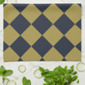 エレガント金ゴールド&ネイビーブルーダイヤモンドパターン キッチンタオル (折り畳み)