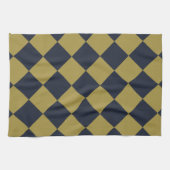 エレガント金ゴールド&ネイビーブルーダイヤモンドパターン キッチンタオル (横)