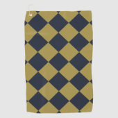 エレガント金ゴールド&ネイビーブルーダイヤモンドパターン ゴルフタオル (正面)