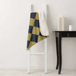 エレガント金ゴールド&ネイビーブルーダイヤモンドパターン シェルパブランケット