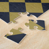 エレガント金ゴールド&ネイビーブルーダイヤモンドパターン ジグソーパズル (側面)