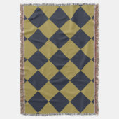 エレガント金ゴールド&ネイビーブルーダイヤモンドパターン スローブランケット (正面縦)