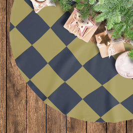 エレガント金ゴールド&ネイビーブルーダイヤモンドパターン ブラッシュドポリエステルツリースカート