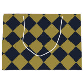 エレガント金ゴールド&ネイビーブルーダイヤモンドパターン ラージペーパーバッグ (正面)