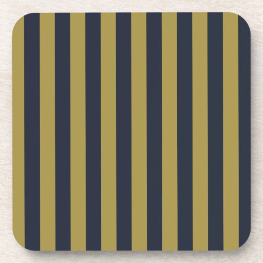 エレガント金ゴールド&ネイビーブルー垂直ストライプ コースター (正面)