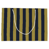 エレガント金ゴールド&ネイビーブルー垂直ストライプ ラージペーパーバッグ (裏面)