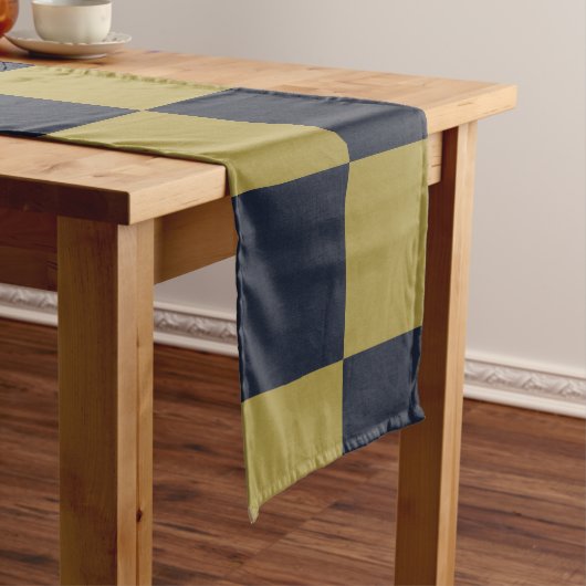 エレガント金ゴールド&ネイビー市松模様にル型 ショートテーブルランナー (インサイチュ)