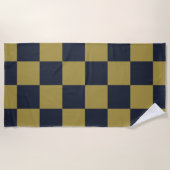 エレガント金ゴールド&ネイビー市松模様にル型 ビーチタオル (正面)