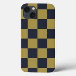 エレガント金ゴールド&ネイビー市松模様にル型 iPhone 13ケース