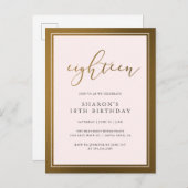エレガント金ゴールド&パステルピンク18thバースデーパーティー インビテーションポストカード (正面/裏面)
