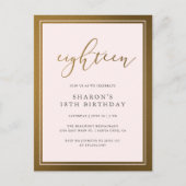 エレガント金ゴールド&パステルピンク18thバースデーパーティー インビテーションポストカード (正面)