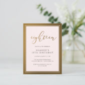 エレガント金ゴールド&パステルピンク18thバースデーパーティー インビテーションポストカード (スタンド正面)