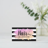 エレガント金ゴールド&パープルシザーヘアスタイリスト 名刺 (スタンド正面)