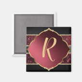 エレガント金ゴールド&パープルダイヤモンドデザインモノグラムの マグネット (正面/裏面)