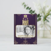 エレガント金ゴールド&パープルナツクラッカーホリデーフォト シーズンポストカード (スタンド正面)