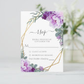 エレガント金ゴールド&パープルフローラユーカリ結婚ス 出欠カード (スタンド正面)