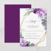 エレガント金ゴールド&パープルフローラユーカリ結婚ス 出欠カード (正面/裏面)