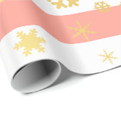 エレガント金ゴールド&ピンクのクリスマススノーフレークパターン ラッピングペーパー (ロールコーナー)