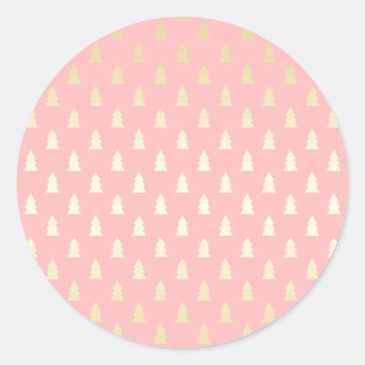 エレガント金ゴールド&ピンクのクリスマスツリーパターン ラウンドシール (正面)