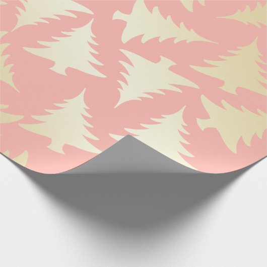 エレガント金ゴールド&ピンクのクリスマスツリーパターン ラッピングペーパー (角)