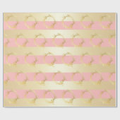 エレガント金ゴールド&ピンクのクリスマスリースパターン ラッピングペーパー (フラット)