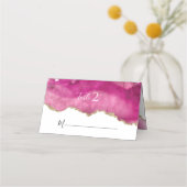 エレガント金ゴールド&ピンクアジェ石ウェディングレセプション プレイスカード (正面)