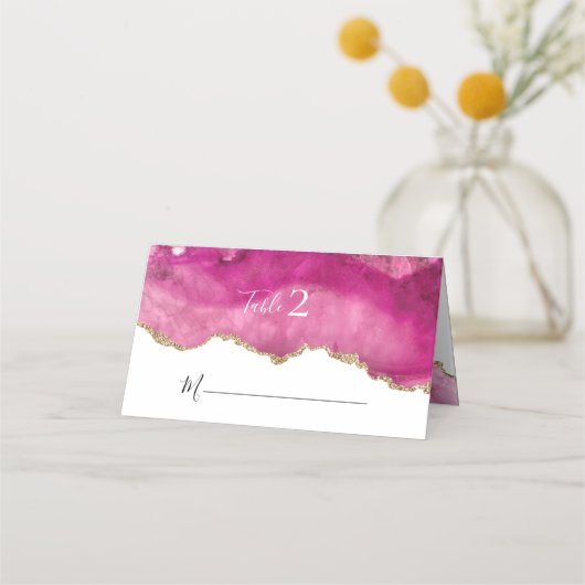 エレガント金ゴールド&ピンクアジェ石ウェディングレセプション プレイスカード (正面)