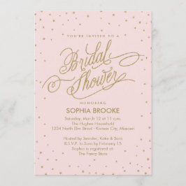 エレガント金ゴールド&ピンク紙吹雪スターブライダルシャワー 招待状