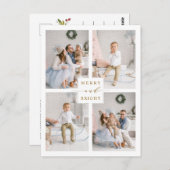 エレガント金ゴールド&ブメリーライト4フォトホリデー ポストカード (正面/裏面)