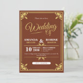 エレガント金ゴールド&ブラウン結婚式招待状 招待状 (スタンド正面)