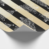 エレガント金ゴールド&ブラッククリスマスツリーパターン ラッピングペーパー (角)