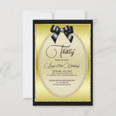 エレガント金ゴールド、ブラックジュエルボウ誕生日 招待状 (正面)