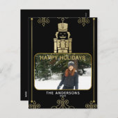 エレガント金ゴールド&ブラックナツクラッカーホリデーフォト シーズンポストカード (正面/裏面)