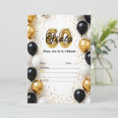 エレガント金ゴールド&ブラックバルーン60誕生日インビタット 招待状 (スタンド正面)