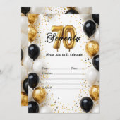 エレガント金ゴールド&ブラックバルーン70th誕生日招待状 招待状 (正面/裏面)