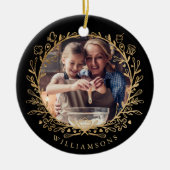 エレガント金ゴールド&ブラックファミリーベーキングフォトリース セラミックオーナメント (正面)