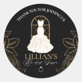 エレガント金ゴールド&ブラックブライダルドレスブライダルシャワー ラウンドシール (正面)