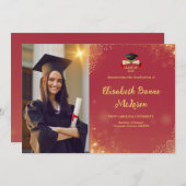 エレガント金ゴールド&ブラック卒業 招待状 (正面/裏面)