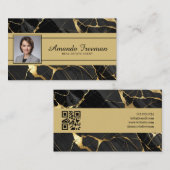 エレガント金ゴールド&ブラック大理石エステ実在ートエージェント 名刺 (正面/裏面)