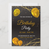 エレガント金ゴールド&ブラック誕生日パーティーの招待 招待状 (正面)